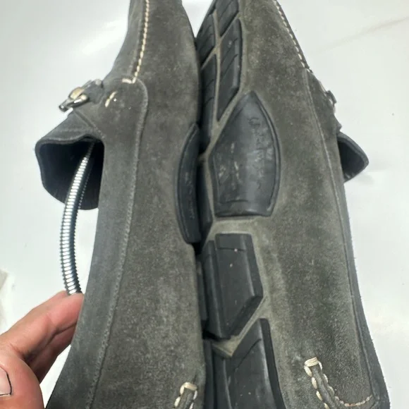 Salvatore Ferragamo Gray Loafers with Gold Buckle
